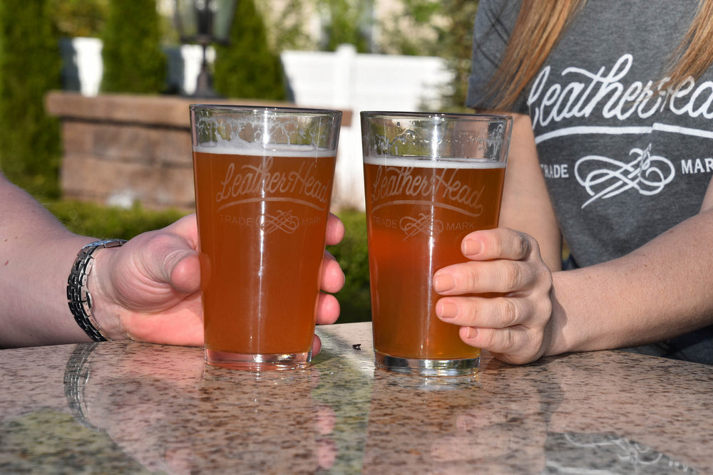 
                  
                    Leather Head 16 oz Pint Glasses (Set of 4)
                  
                
